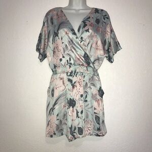 Adrienne Floral Wrap Front Short Sleeve Romper L